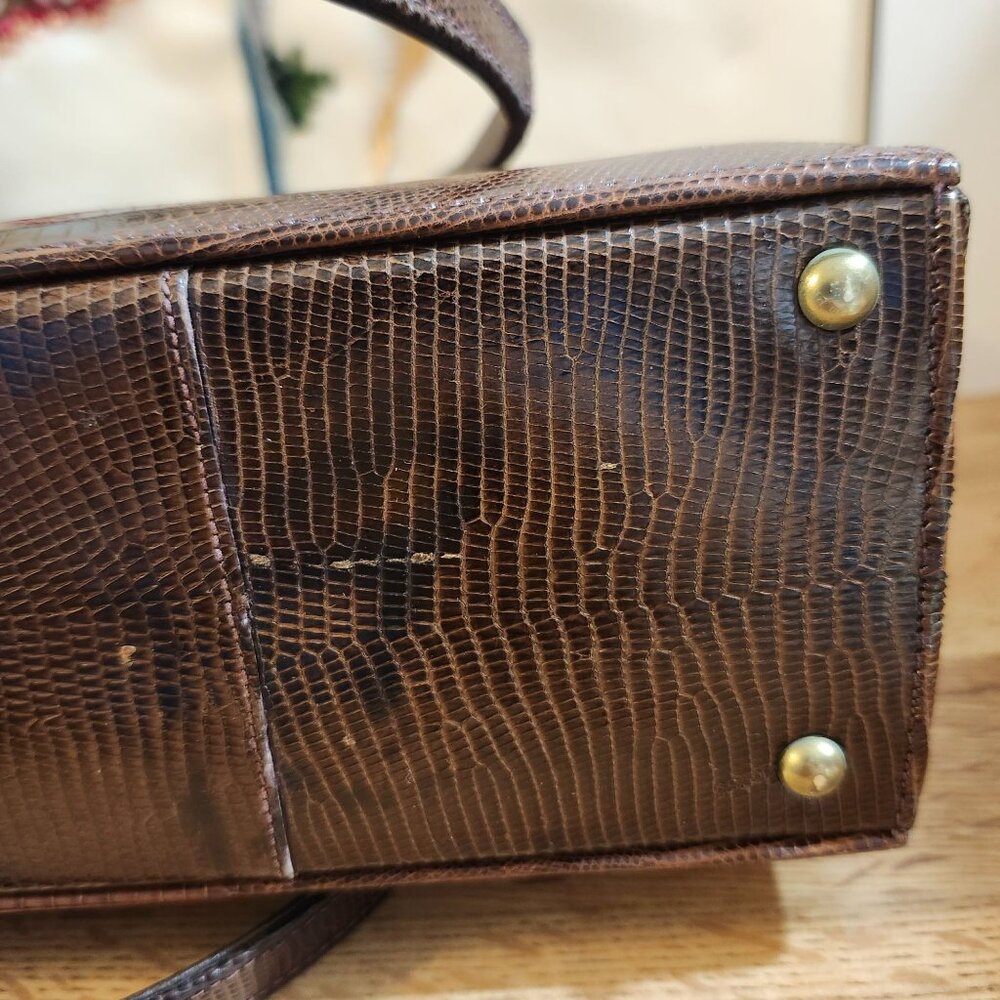 Reptile Leather '50s Bellestone Vintage Handbag Brown  Alligator Crocodile - Picture 15 of 16